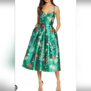 Green Spaghetti Strap Fit & Flare Dress